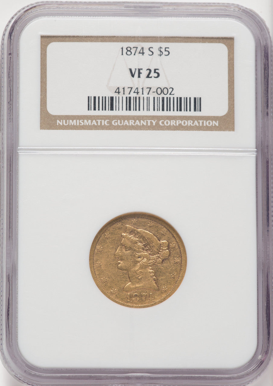 1874-S $5 Liberty Half Eagle NGC VF25
