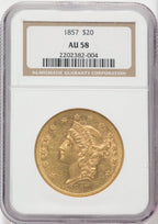 1857 $20 Liberty Double Eagle NGC AU58