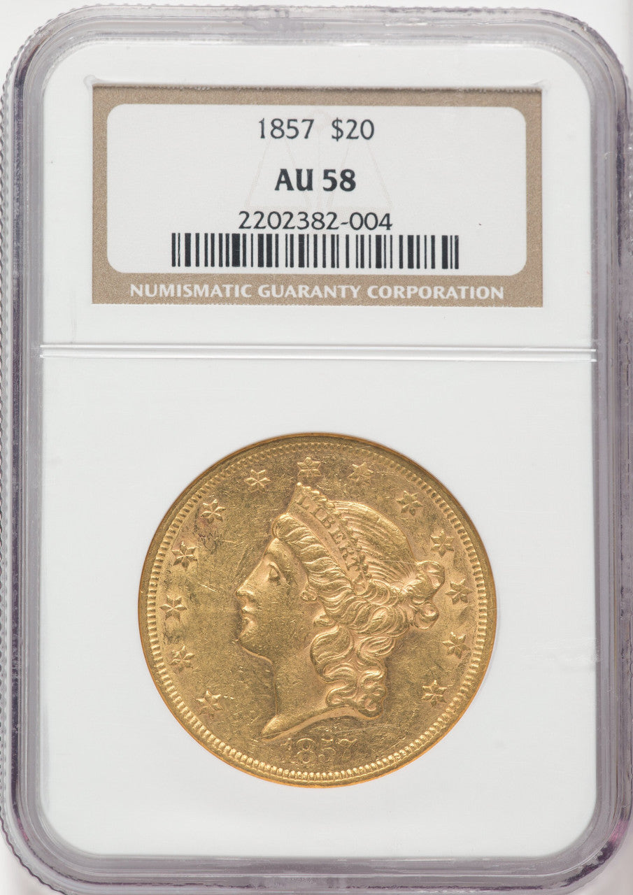 1857 $20 Liberty Double Eagle NGC AU58