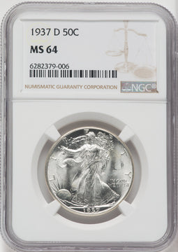 1937-D 50C Walking Liberty Half Dollar NGC MS64