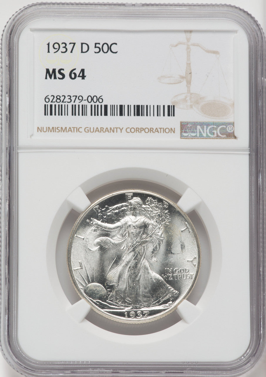 1937-D 50C Walking Liberty Half Dollar NGC MS64