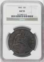 1843 S$1 Seated Dollar NGC AU55