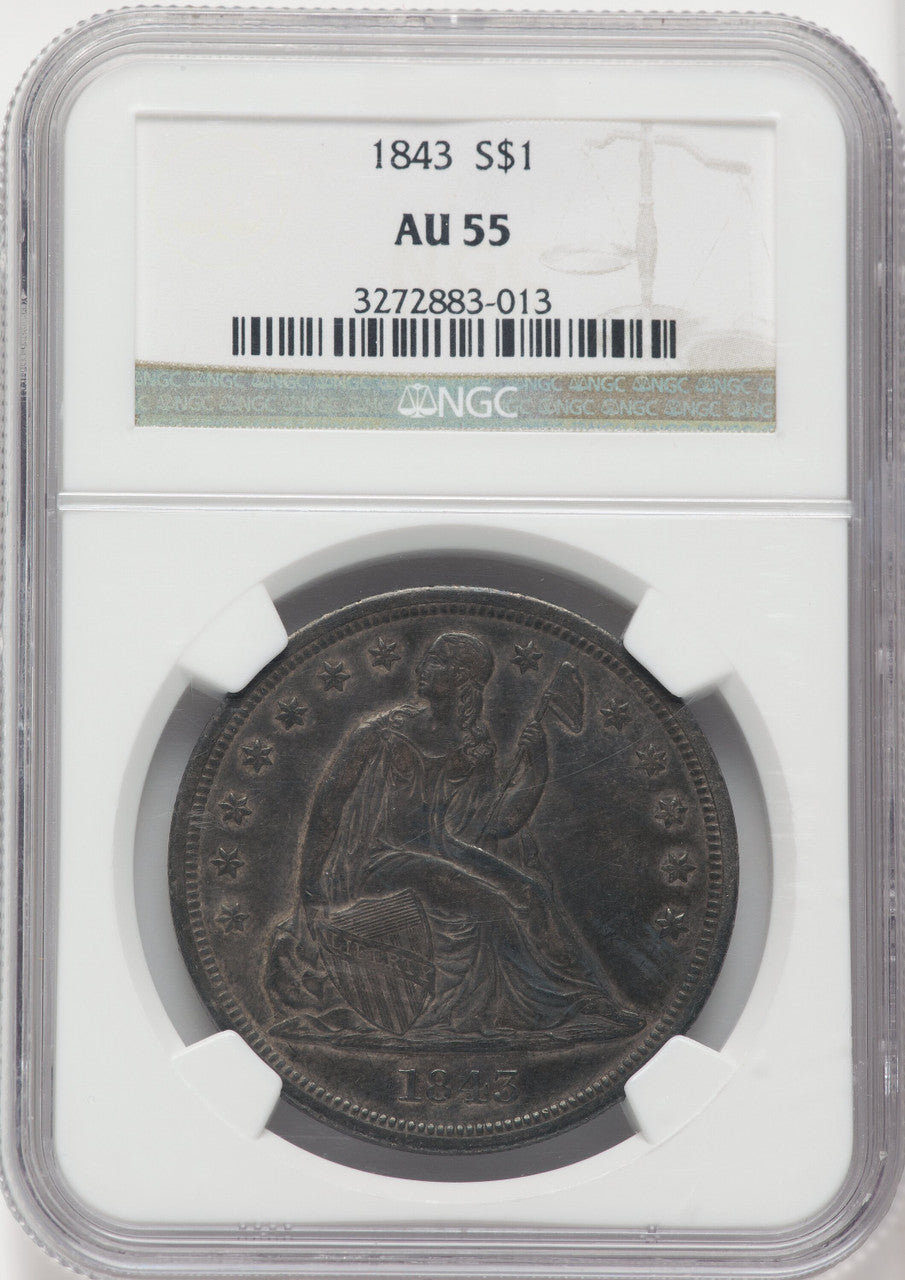 1843 S$1 Seated Dollar NGC AU55