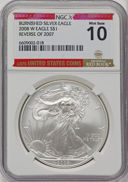 2008-W S$1 Silver Eagle Reverse of 2007 Brown Label NGCX MS10