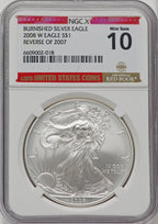 2008-W S$1 Silver Eagle Reverse of 2007 Brown Label NGCX MS10
