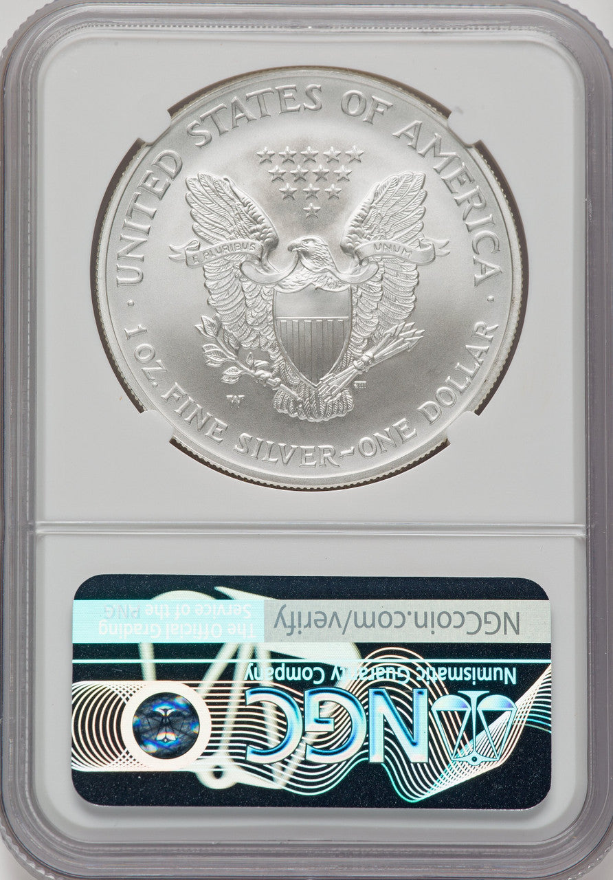 2008-W S$1 Silver Eagle Reverse of 2007 Brown Label NGCX MS10