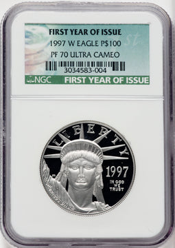 1997-W $100 One-Ounce Platinum Eagle First Year Issue NGC PF70