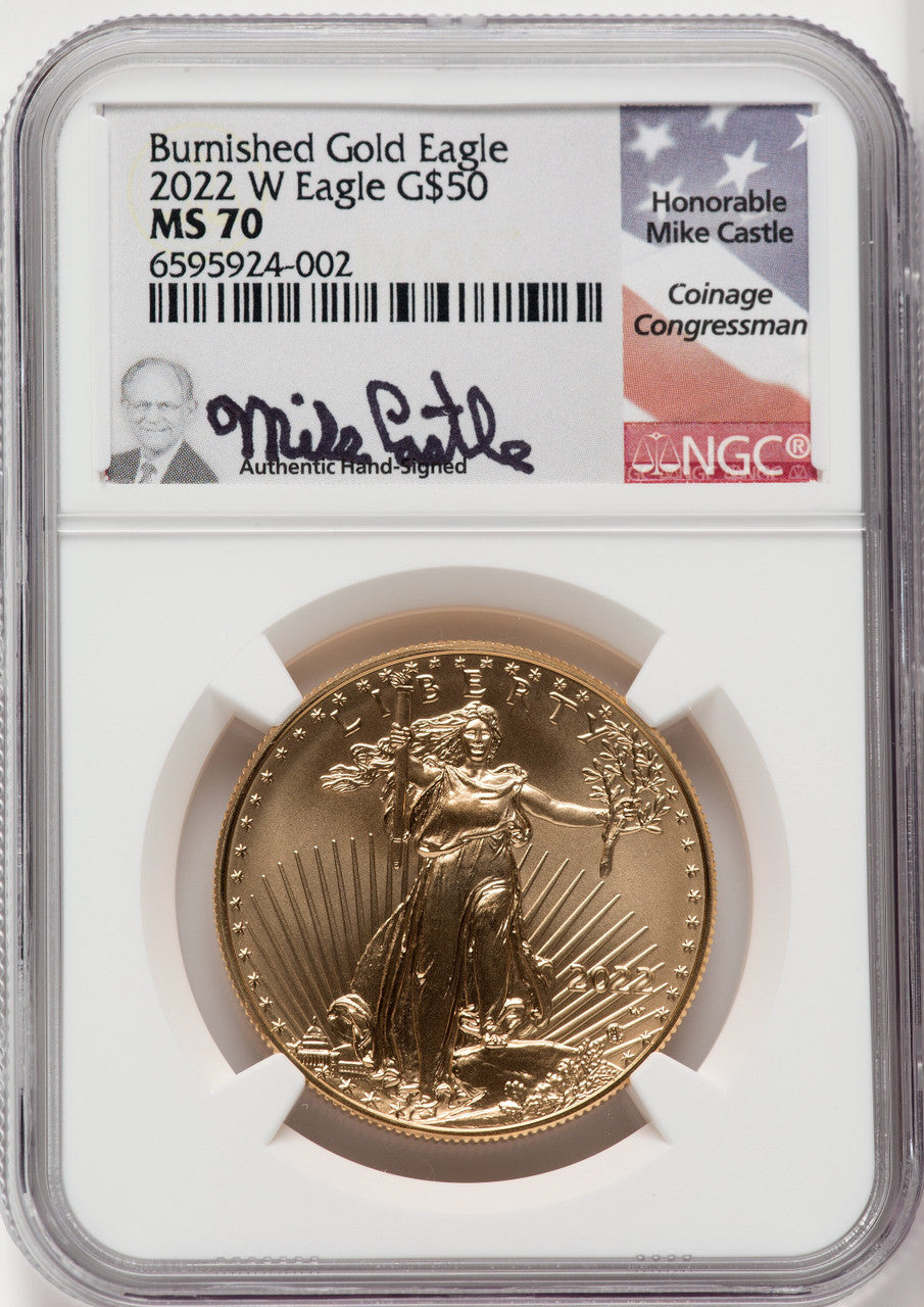 2022-W One-Ounce Gold Eagle Burnished NGC MS70 Mike Castle