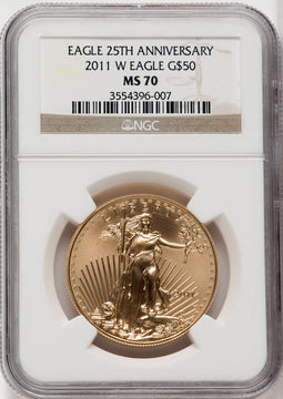 2011-W $50 One-Ounce Gold Eagle 25th Anniversary NGC MS70