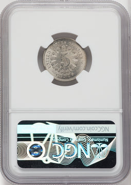 1867 5C RAYS Green Label Shield Nickel NGC MS66