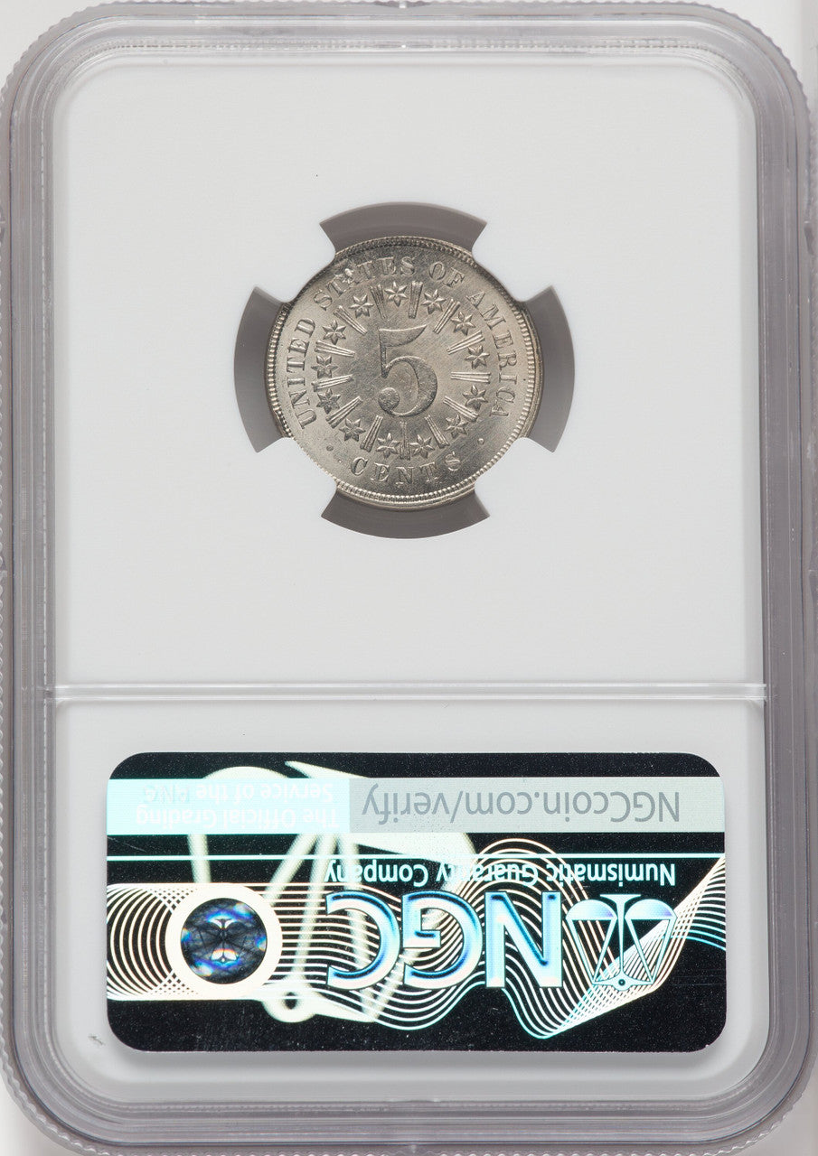1867 5C RAYS Green Label Shield Nickel NGC MS66