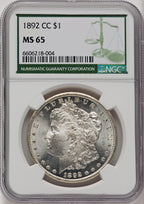 1892-CC $1 Morgan Dollar NGC MS65