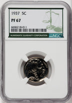 1937 5C Green Label Proof Buffalo Nickel NGC PR67