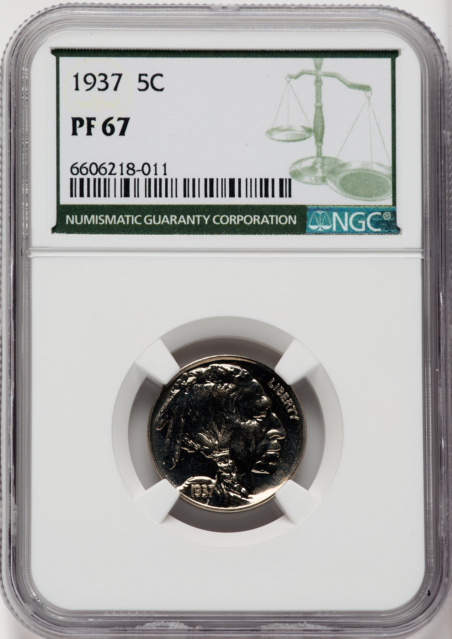 1937 5C Green Label Proof Buffalo Nickel NGC PR67