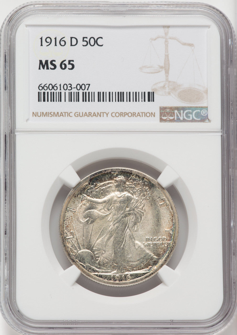 1916-D 50C Walking Liberty Half Dollar NGC MS65