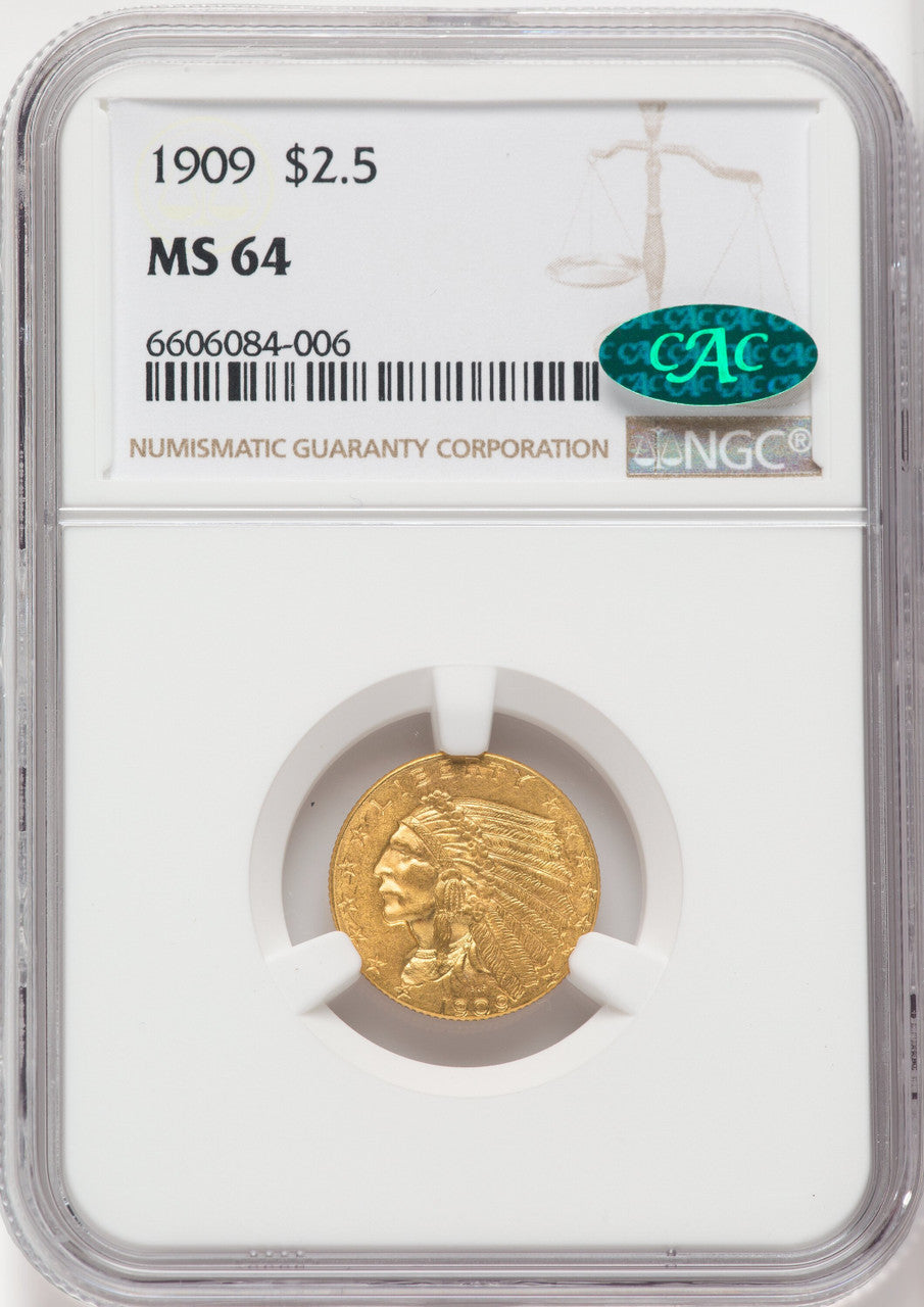 1909 $2.50 CAC Indian Quarter Eagle NGC MS64