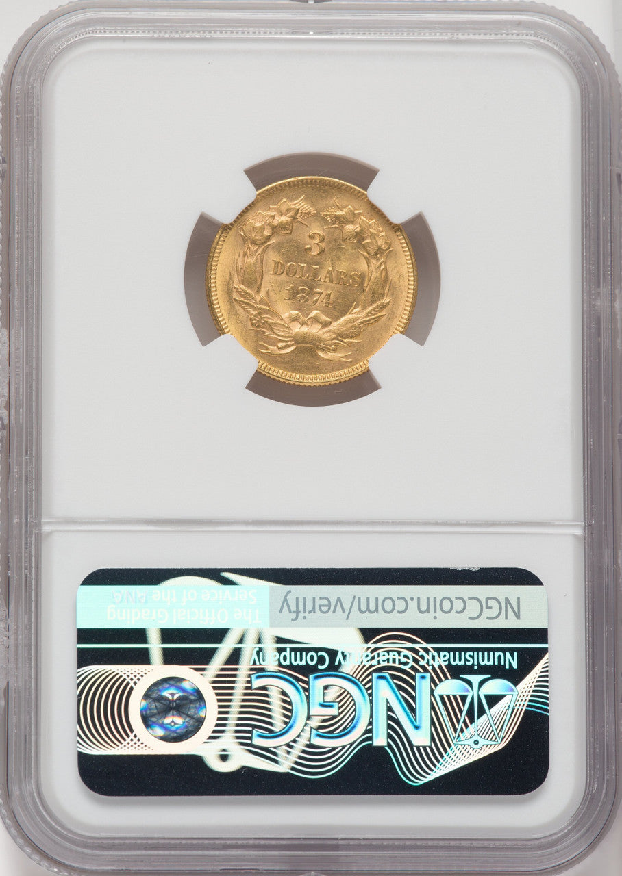 1874 $3 Three Dollar Gold Pieces NGC MS63