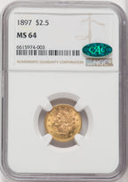 1897 $2.50 CAC Liberty Quarter Eagle NGC MS64