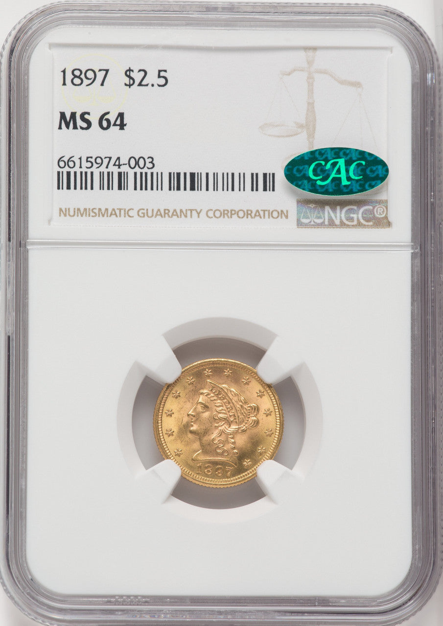 1897 $2.50 CAC Liberty Quarter Eagle NGC MS64