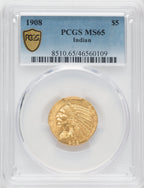 1908 $5 Indian Indian Half Eagle PCGS MS65