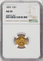 1855 G$1 Type Two Gold Dollar NGC AU55