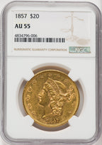 1857 $20 Liberty Double Eagle NGC AU55