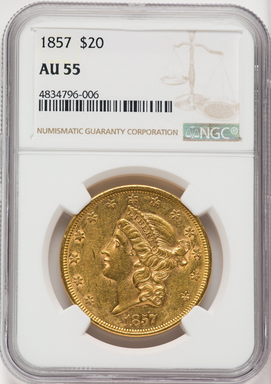 1857 $20 Liberty Double Eagle NGC AU55