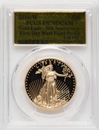 2016-W $50 One-Ounce Gold Eagle 30th Anniversary First Strike Gold Foil 1 of 100 Gold Foil PCGS PR70