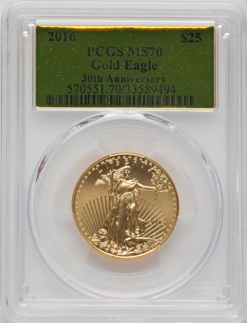 2016 $25 Half-Ounce Gold Eagle 30th Anniversary PCGS MS70