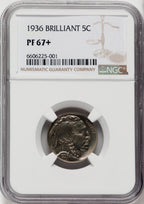 1936 5C Type Two Brilliant Proof Buffalo Nickel NGC PR67+