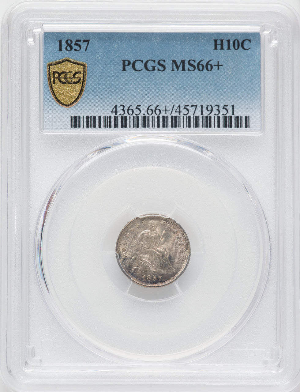 1857 H10C Seated Half Dime PCGS MS66+