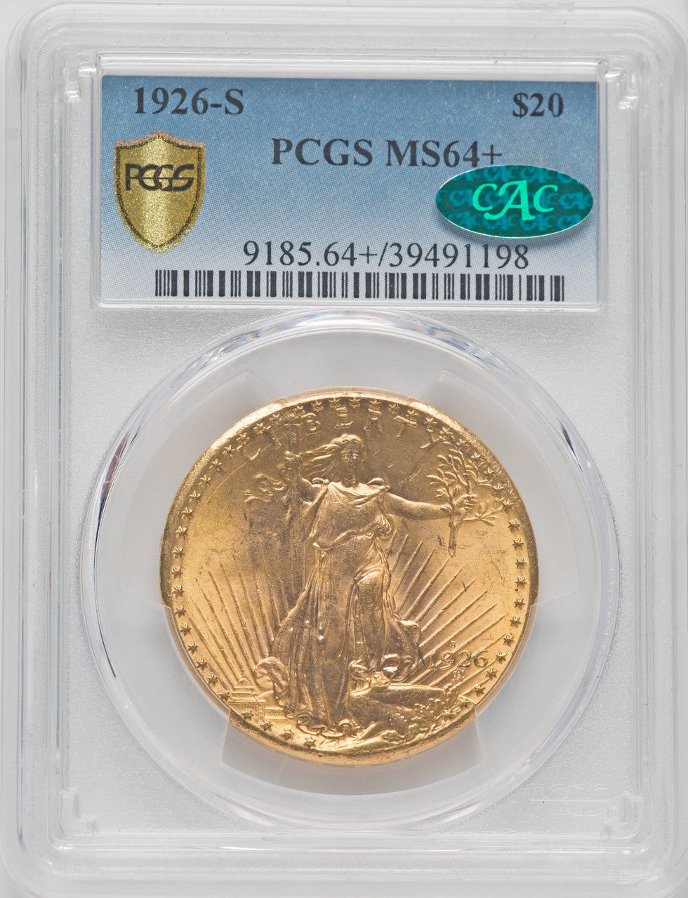 1926-S $20 CAC Saint-Gaudens Double Eagle PCGS MS64+