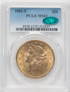 1882-S $20 CAC Liberty Double Eagle PCGS MS62