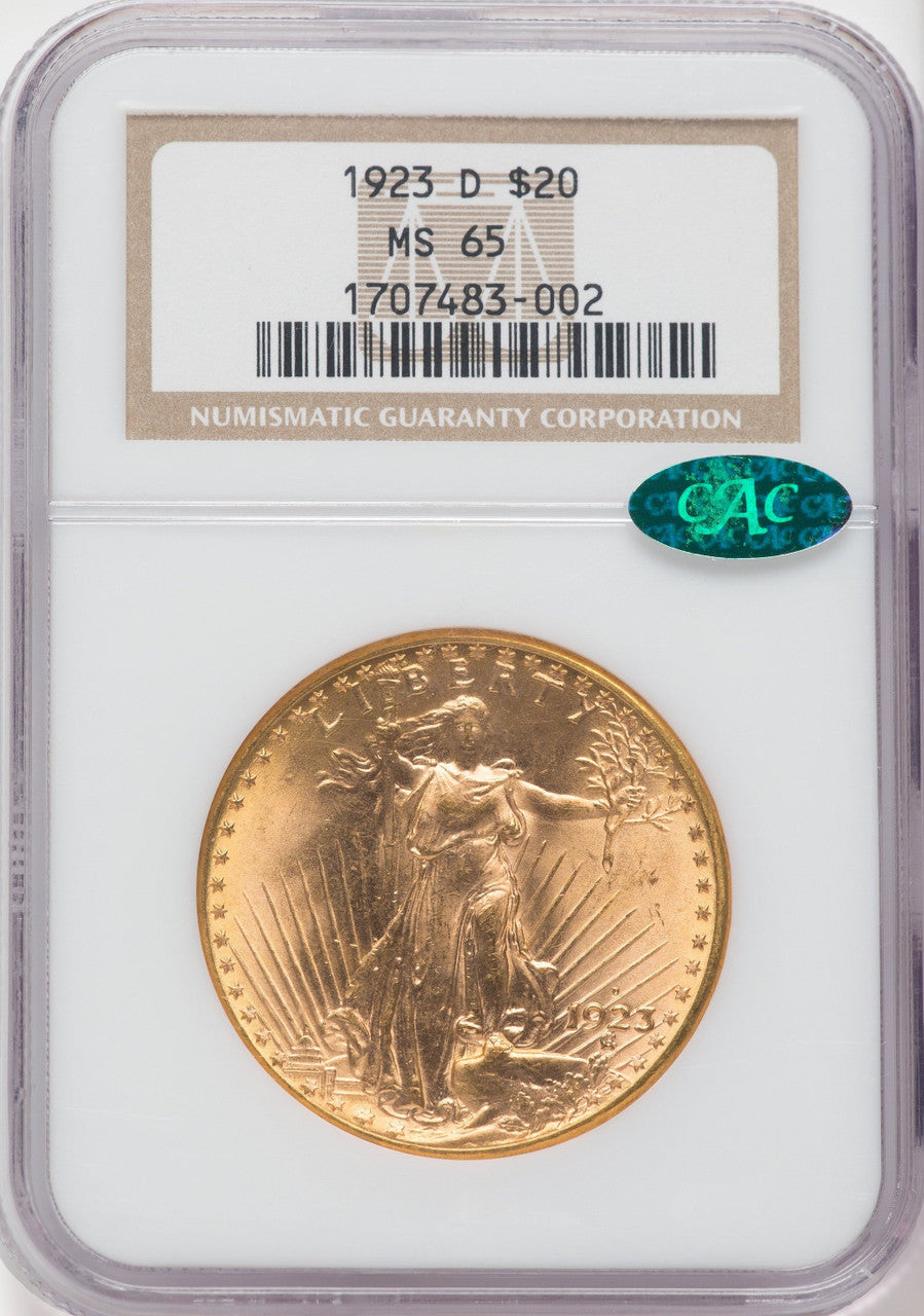 1923-D $20 CAC Saint-Gaudens Double Eagle NGC MS65
