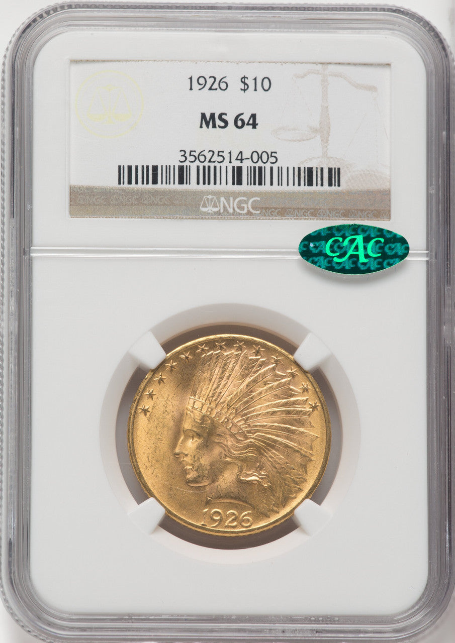 1926 $10 CAC Indian Eagle NGC MS64