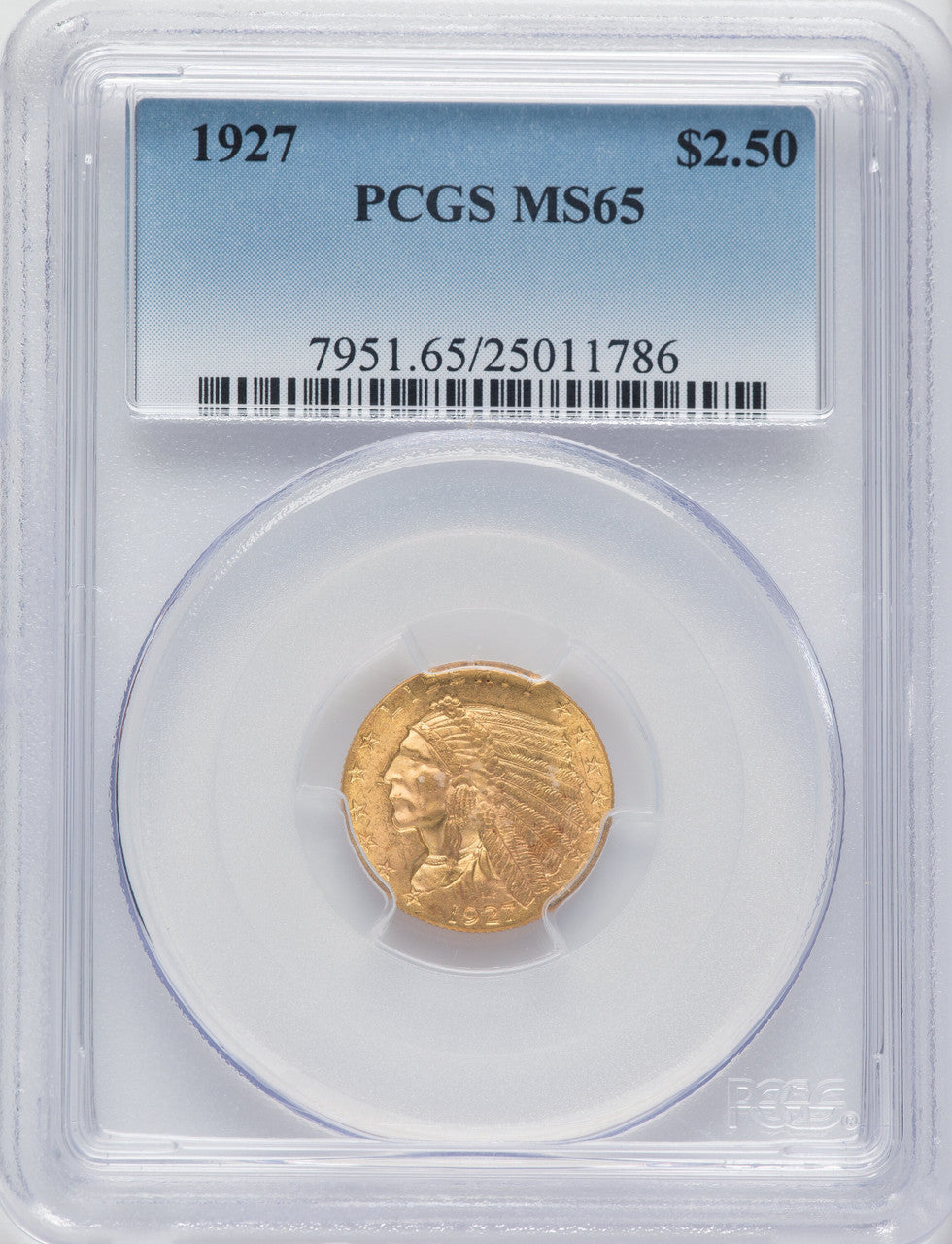 1927 $2.50 Indian Quarter Eagle PCGS MS65