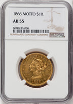 1866 $10 Liberty Eagle NGC AU55
