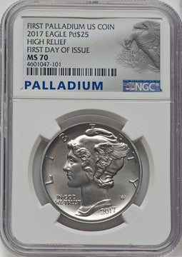 2017 $25 One Ounce Palladium First Day of Issue NGC MS70