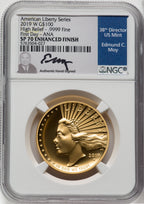 2019-W $100 High Relief First Day Chicago ANA Enhanced NGC SP70 Ed Moy