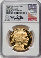 2015-W $50 Gold Buffalo First Strike DC NGC PF70 Mike Castle Signed