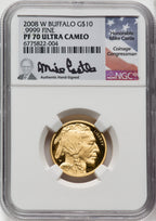 2008-W $10 Quarter-Ounce Gold Buffalo NGC PF70 Mike Castle Signed