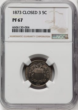 1873 Closed 3 Proof Shield Nickel NGC PR67