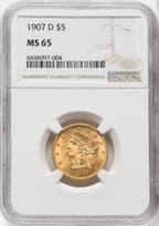1907-D $5 Liberty Half Eagle NGC MS65