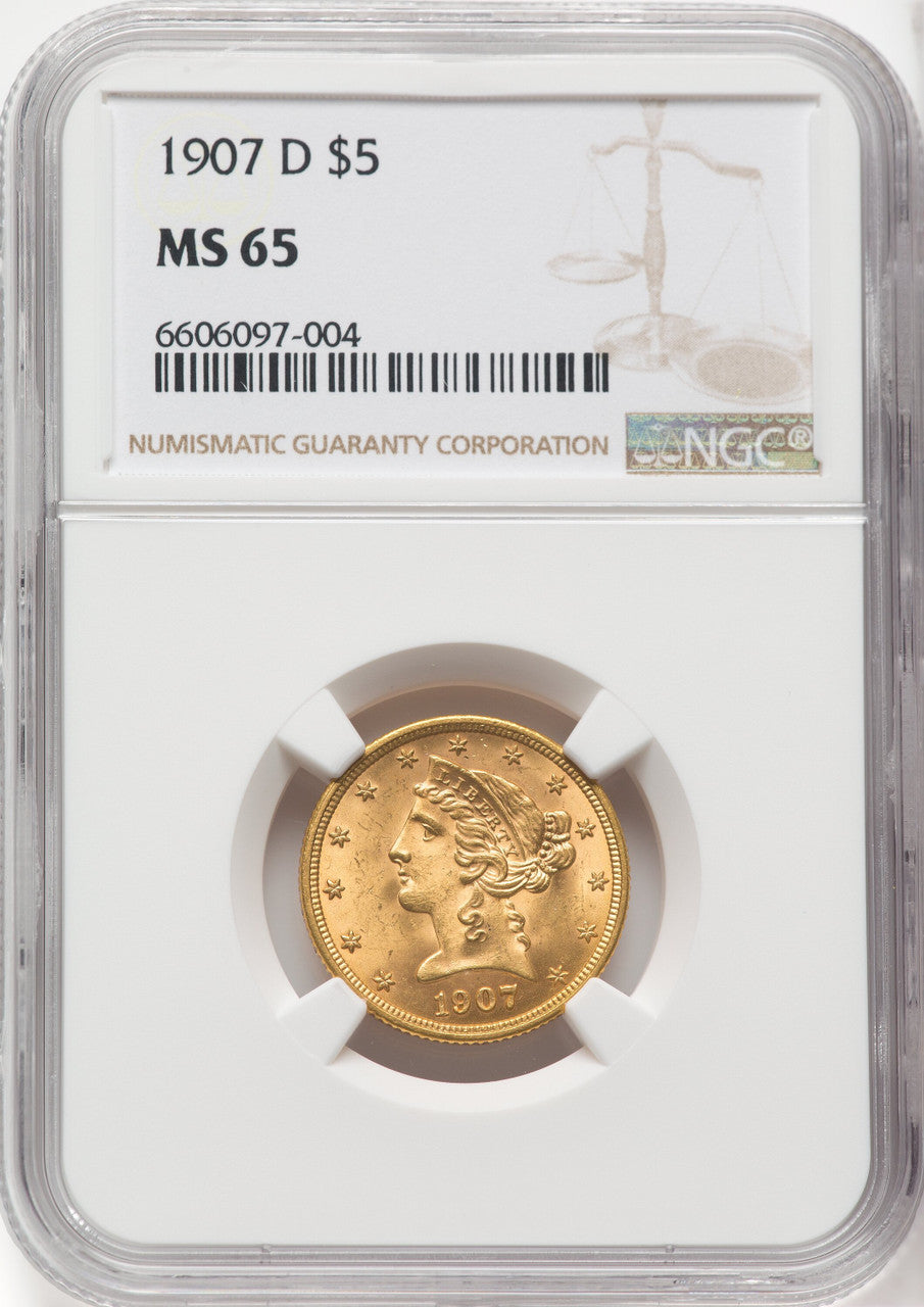 1907-D $5 Liberty Half Eagle NGC MS65