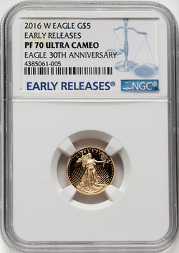 2016-W $5 Tenth-Ounce Gold Eagle 30th Anniversary First Strike NGC PF70