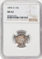 1895-O 10C Barber Dime NGC MS62