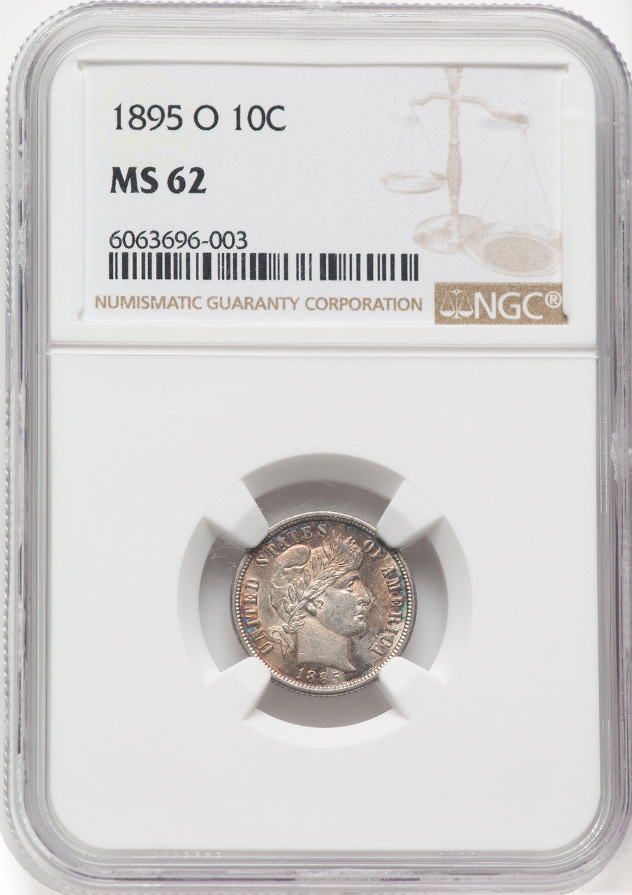 1895-O 10C Barber Dime NGC MS62