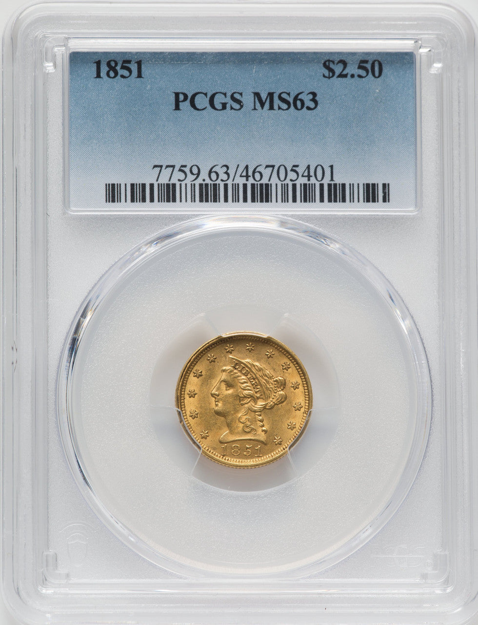 1851 $2.50 Liberty Quarter Eagle PCGS MS63