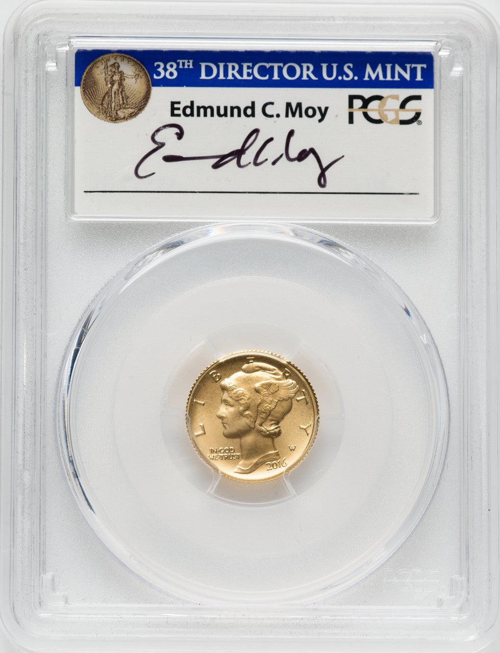 2016-W 10C Mercury Dime Gold 100th Anniversary First Strike Moy 1 of 1188 PCGS SP70