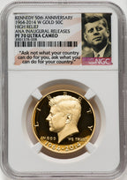2014-W 50C Kennedy Gold 50th Anniversary First Strike Proof Kennedy Half Dollar NGC PR70